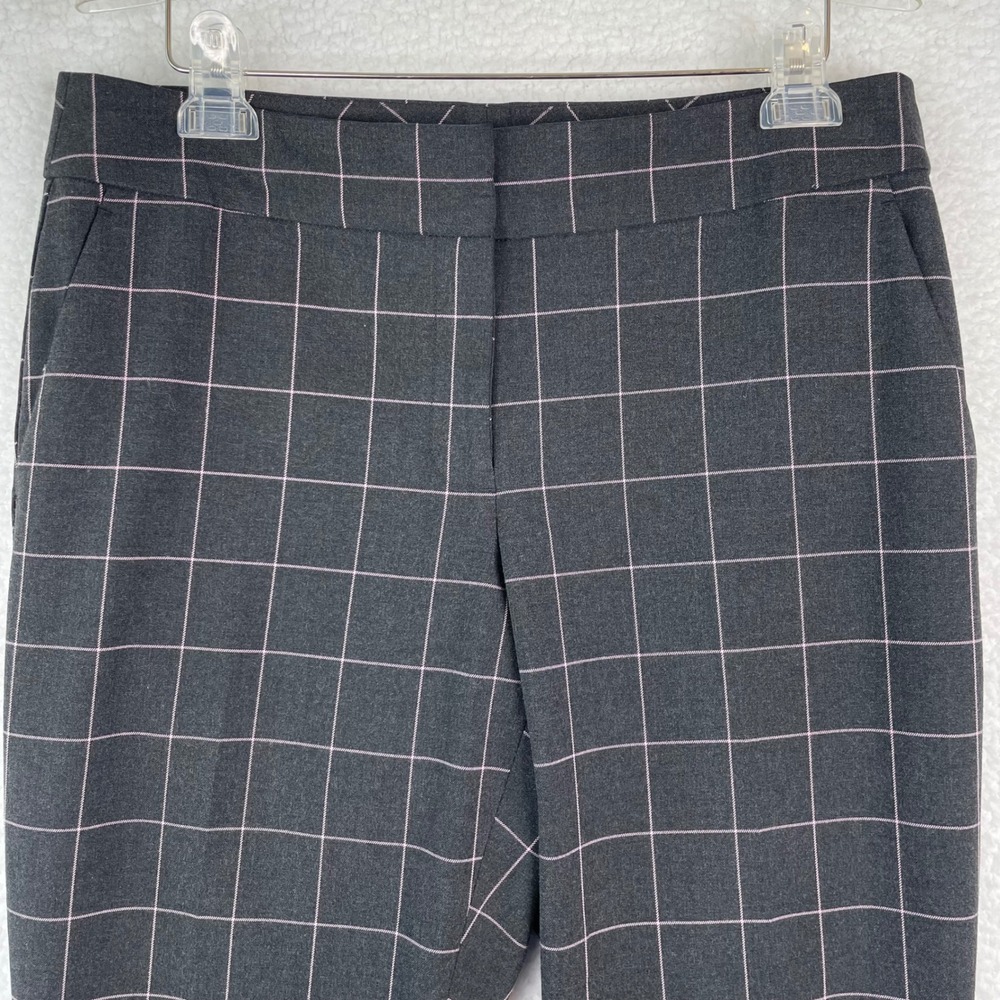 Loft Julie Dress Pants Womens 10 Grey Pink Windowpane Plaid Straight Leg Trouser